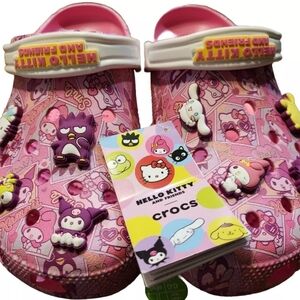 Hello Kitty & Friends Classic Clog Crocs, M10-W12 Limited Edition W/Charms NWT